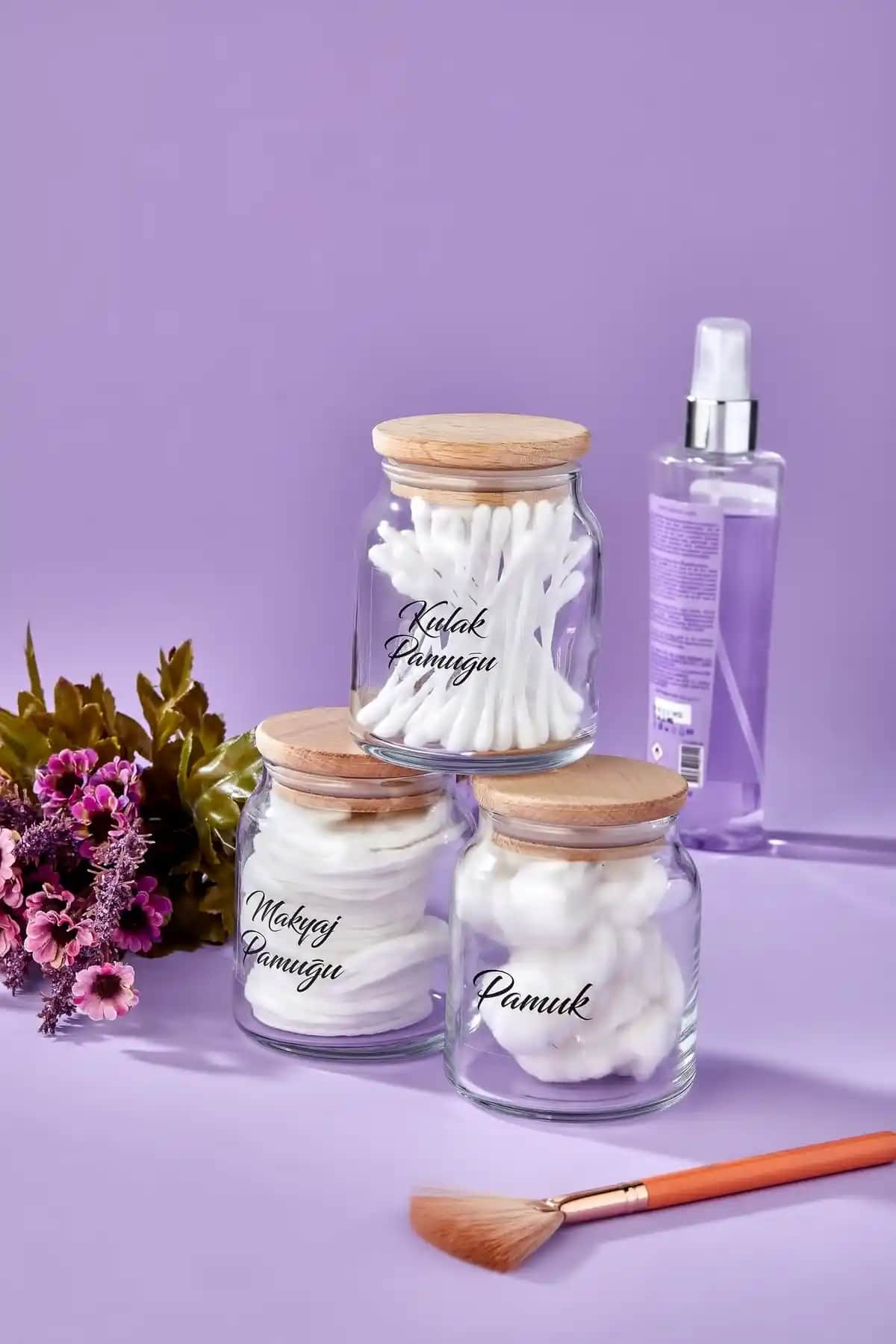 FBZhome 3'lü Ahşap Kapaklı Şeffaf Etiketli Organizer ile Kişisel Bakım Düzeni Sağlayın