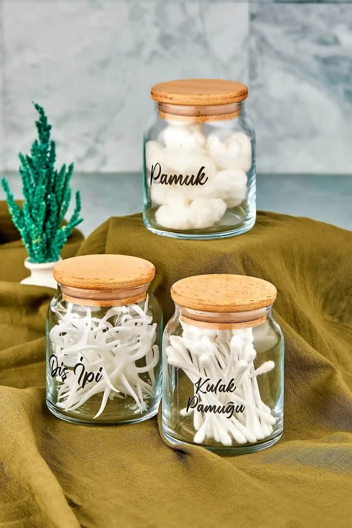 FBZhome 3'lü Şeffaf Ahşap Kapaklı Organizer ile Banyonuzda Düzen ve Hijyen Sağlayın