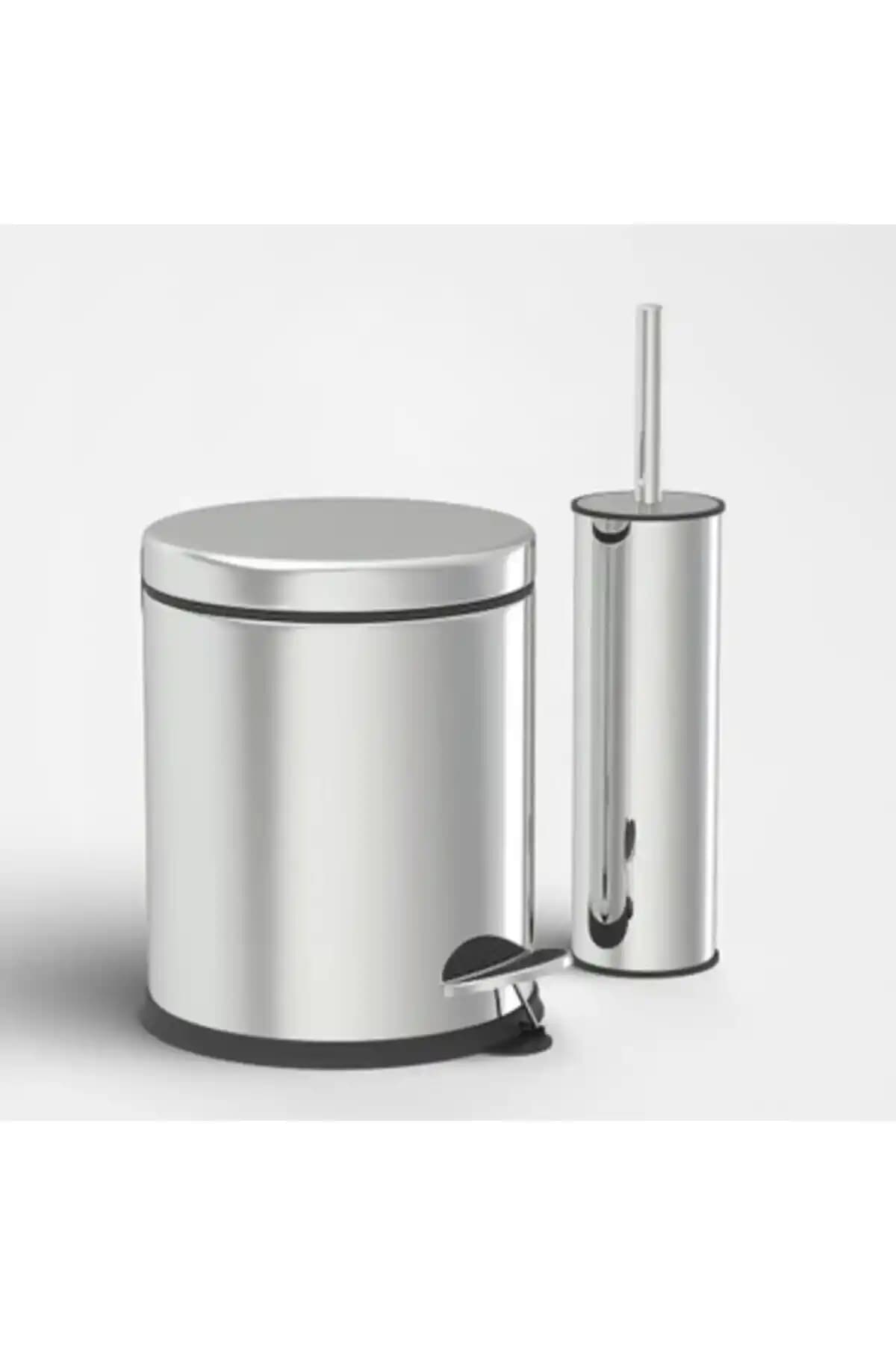 Genel Markalar Krom Pedallı Çöp Kovası ve Klozet Fırçası Seti: Modern ve Dayanıklı Banyo Çözümü