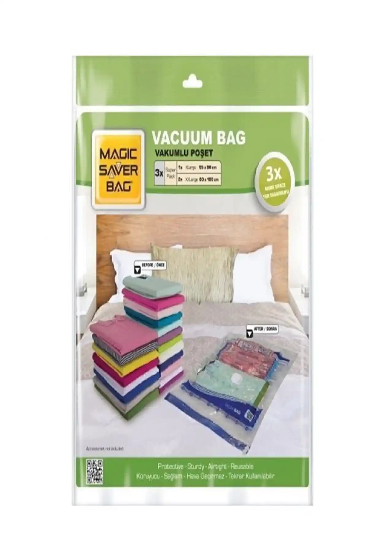 Magic Saver Bag 3’lü Vakumlu Poşet Seti ile Ev ve Seyahat İçin Pratik Depolama Çözümü