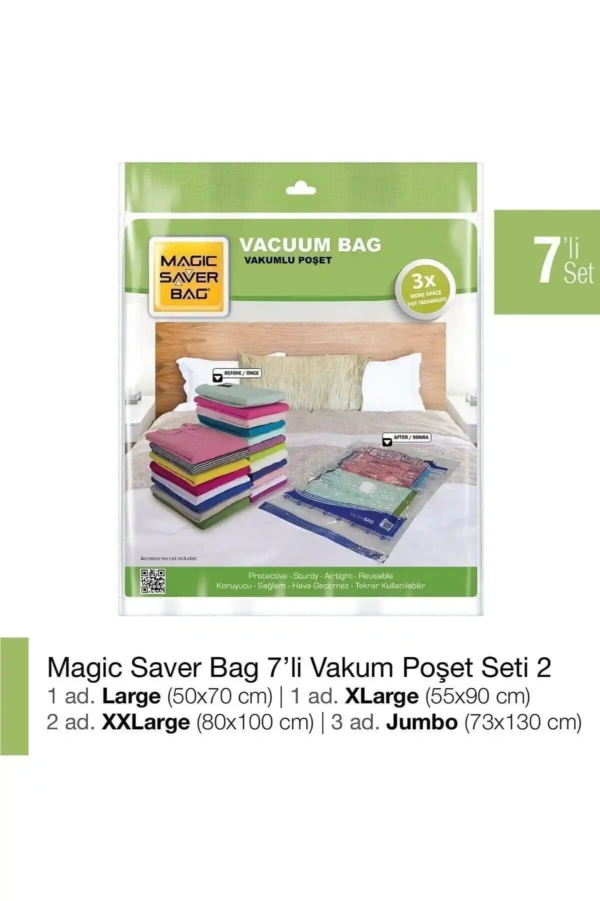 Magic Saver Bag 7'li Vakumlu Poşet Seti ile Depolama Alanınızı Optimize Edin
