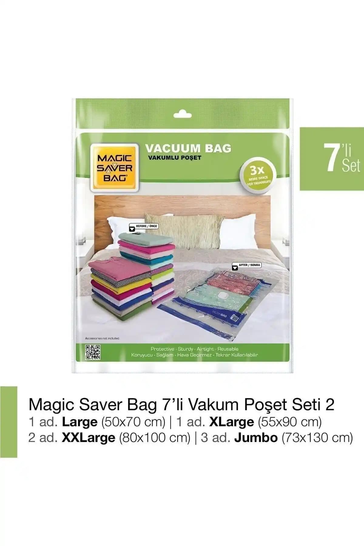 Magic Saver Bag 7'li Vakumlu Poşet Seti ile Depolama Alanınızı Optimize Edin