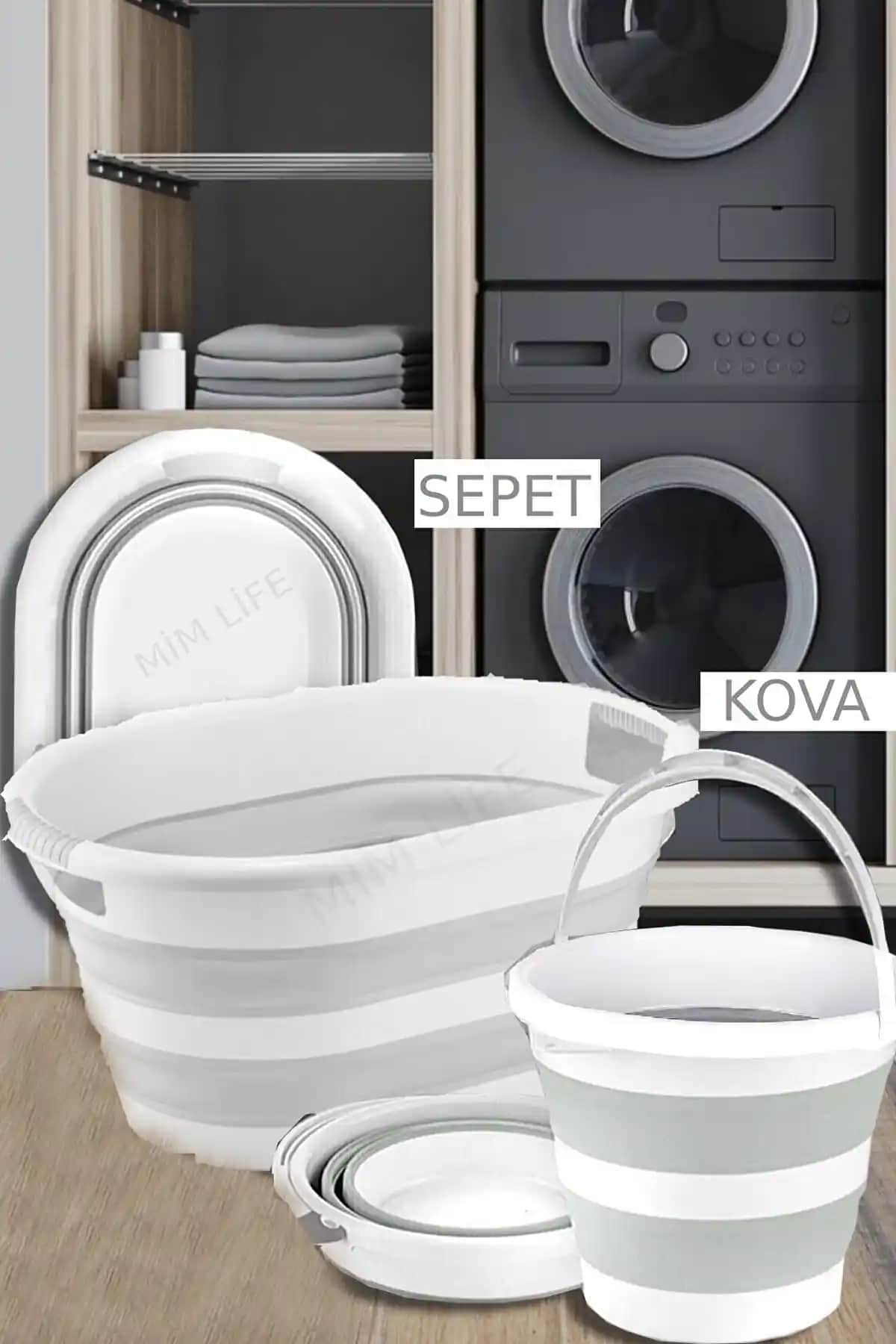 Mim Life 2'li Katlanabilir Çamaşır Sepeti ve Su Kovası Seti Pratik ve Dayanıklı Tasarım