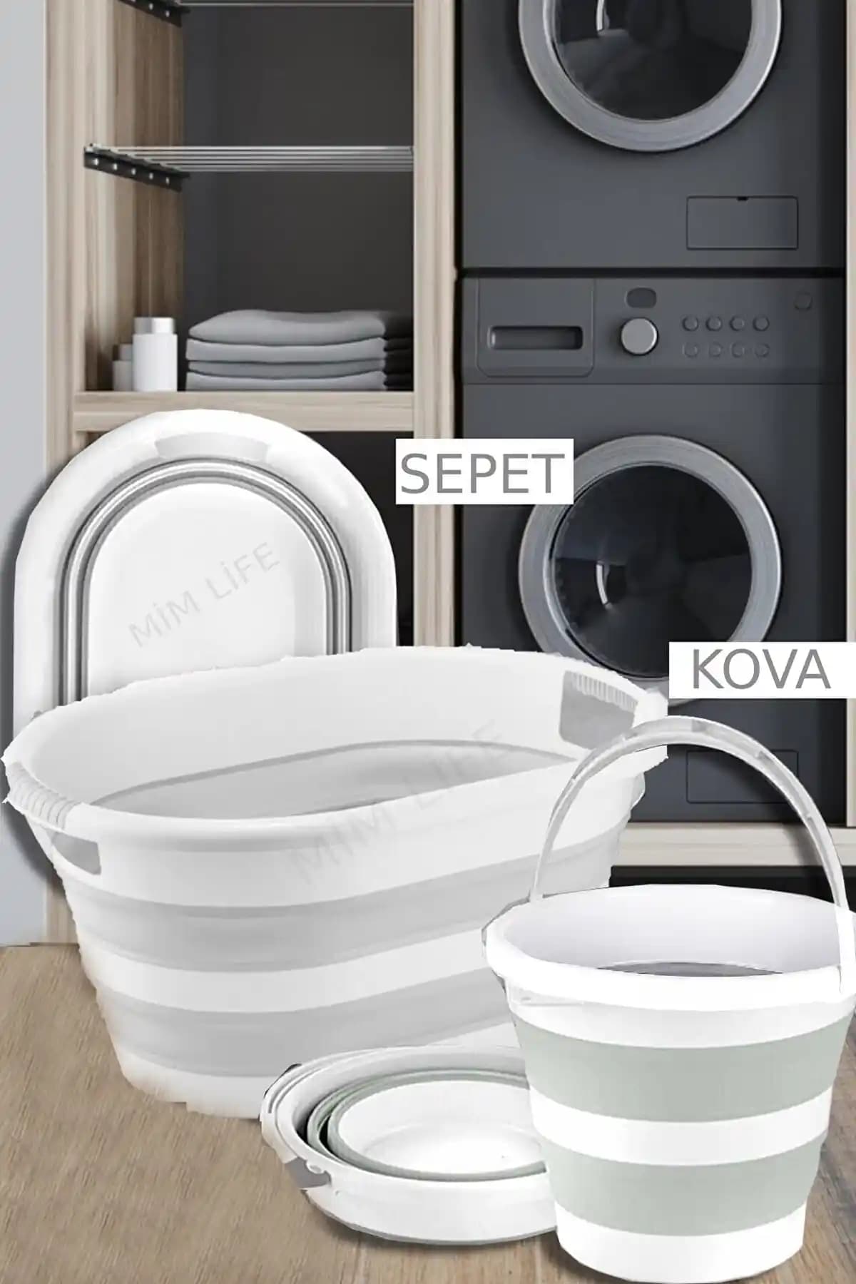 Mim Life 2'li Katlanabilir Çamaşır Sepeti ve Su Kovası Seti Pratik ve Dayanıklı Tasarım