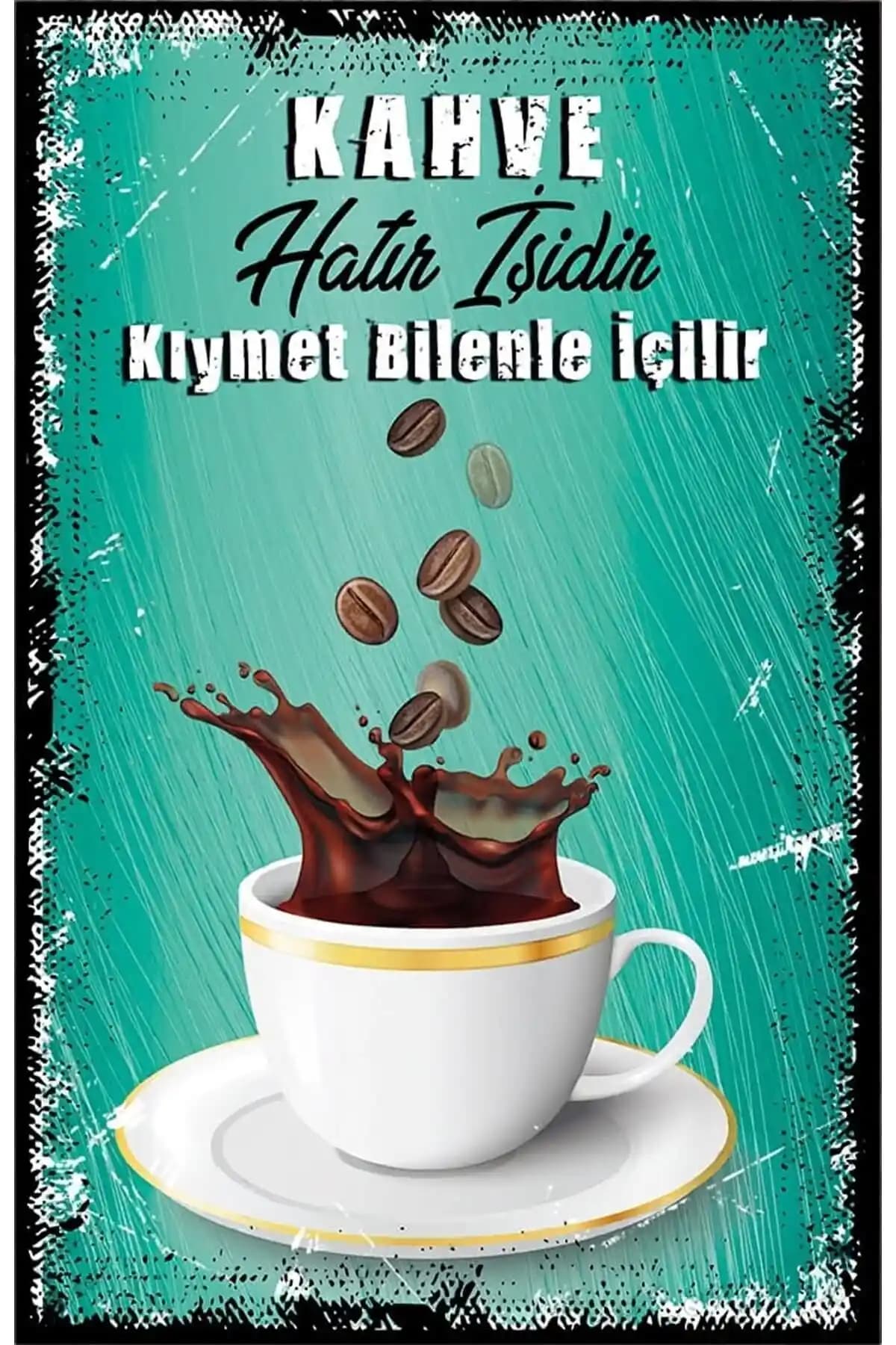 Modern ve Renkli Kahve ve Çay Temalı Retro Ahşap Poster Dekorasyon Parçası