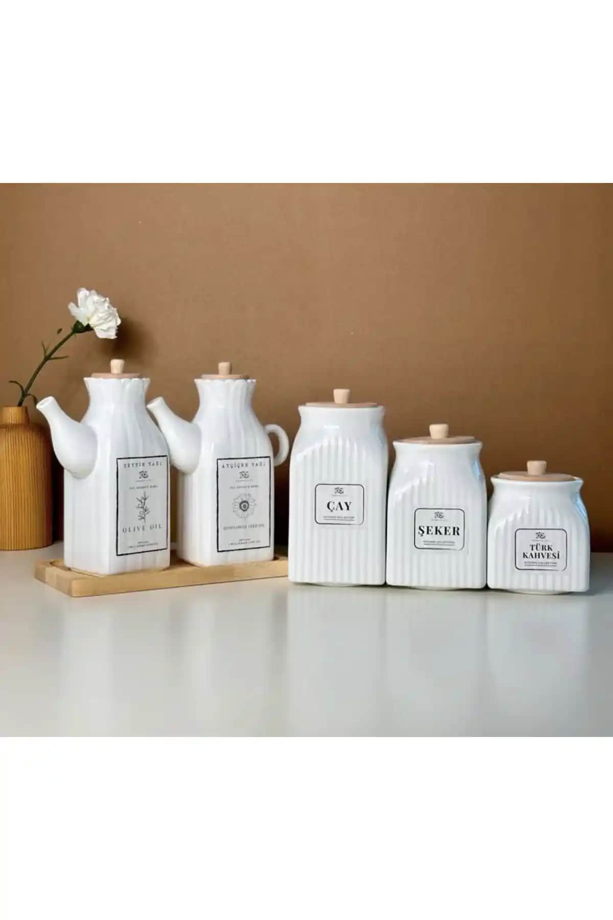 Pembelia Life 2’li 6 Parça Kare Porselen Yağdanlık ve Kavanoz Seti ile Mutfaklarınızı Şıklıkla Yenileyin