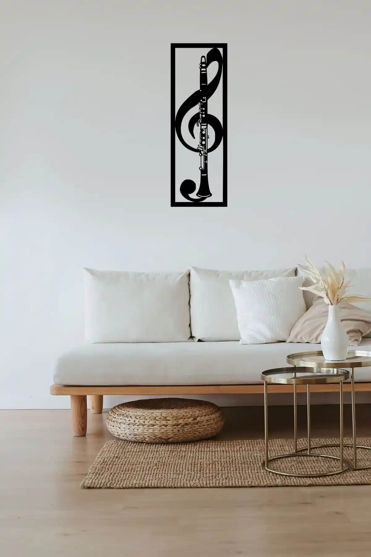 Şirin Lazer Klarnet Solanahtarı Siyah Ahşap Duvar Dekoru Modern İç Mekan Tasarımı