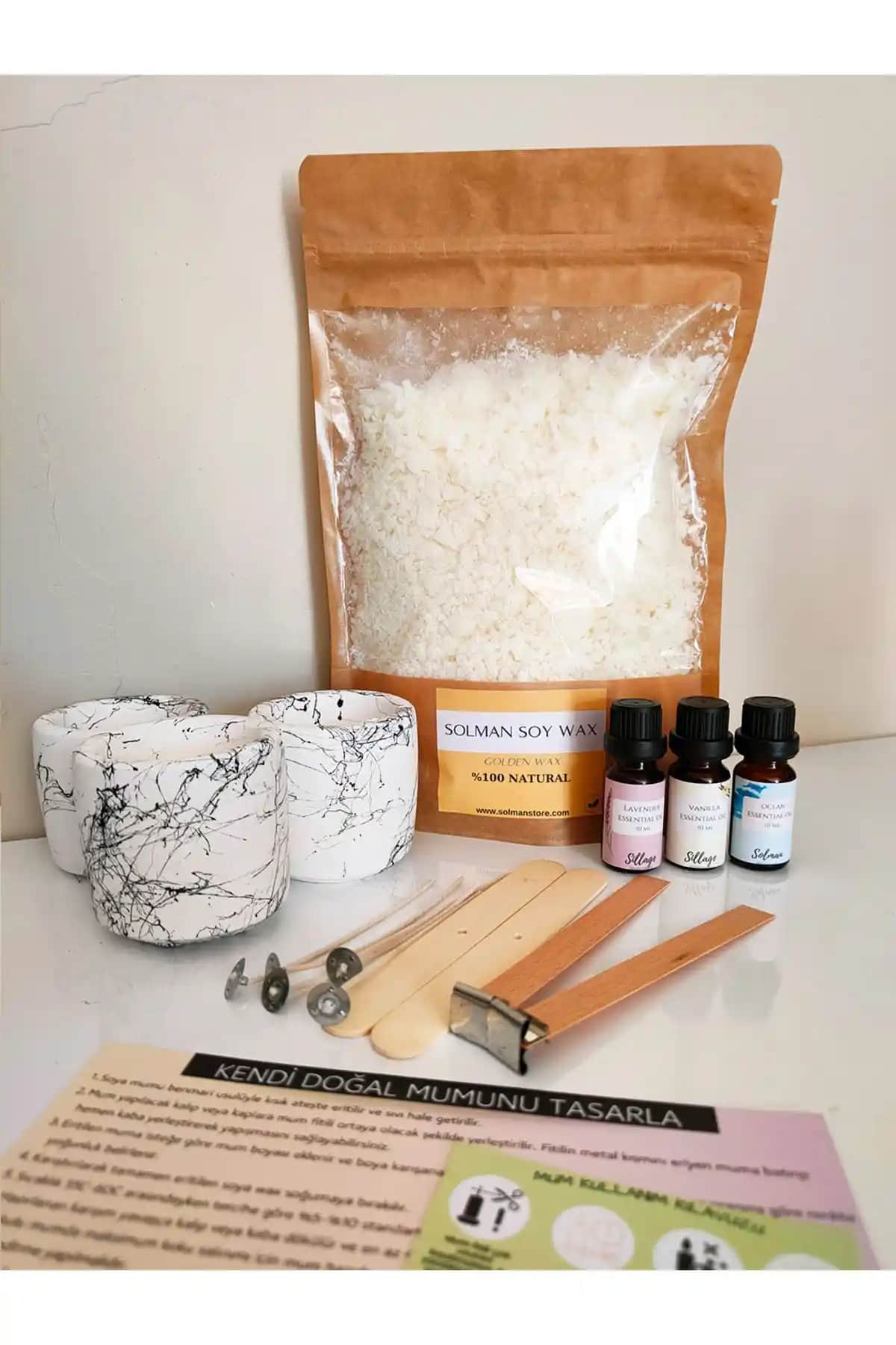 Solman %100 Doğal Soya Wax Aromaterapi Mum Yapım Seti Evde Kendin Yap Hobi İçin