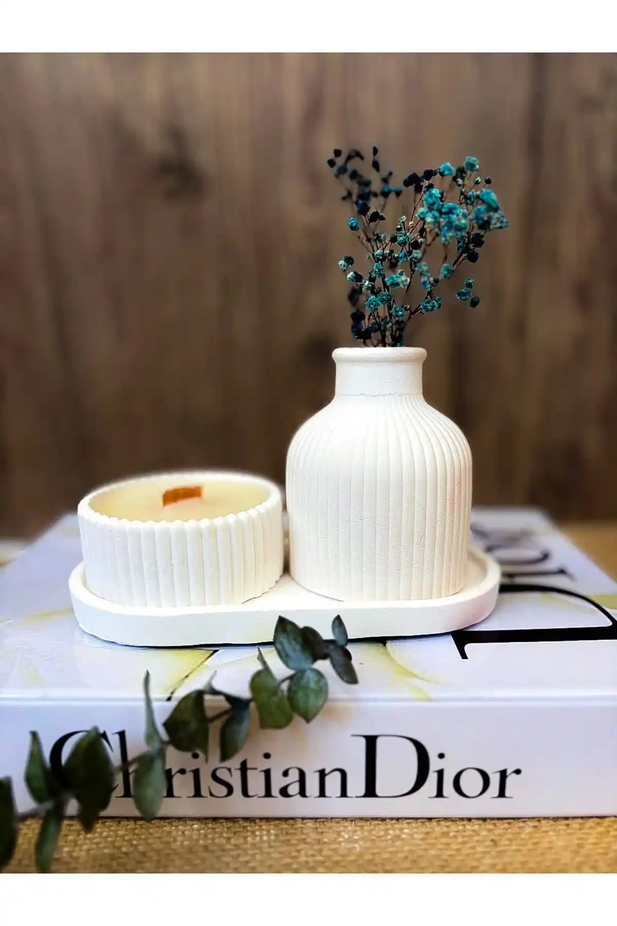 aymumi home Özel Tasarım Kokulu Mum ve Vazo Üçlü Aksesuar Seti ile Şık Ev Dekorasyonu