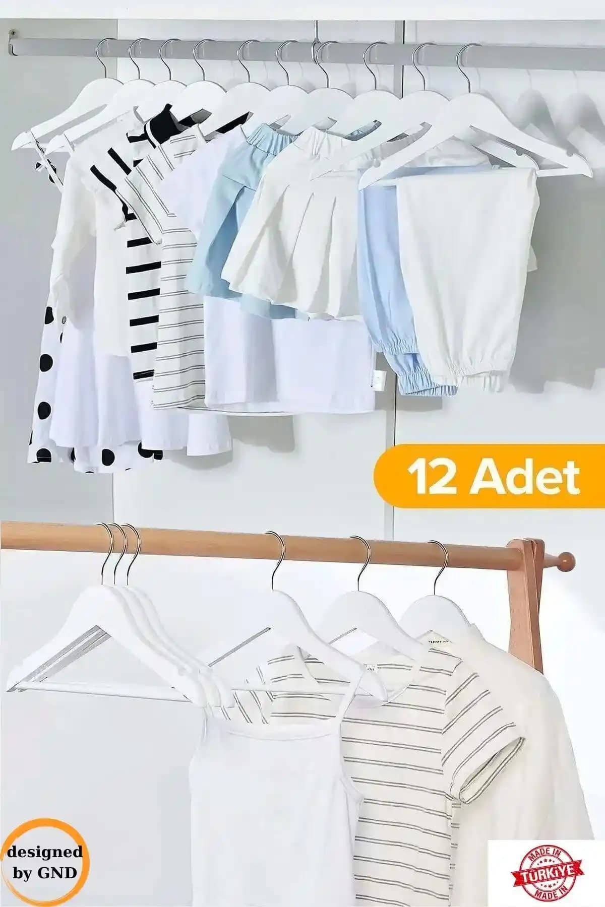 BabyLondy 12 Adet Beyaz Plastik Çocuk Elbise Askısı Dolap İçi Düzenleyici Set