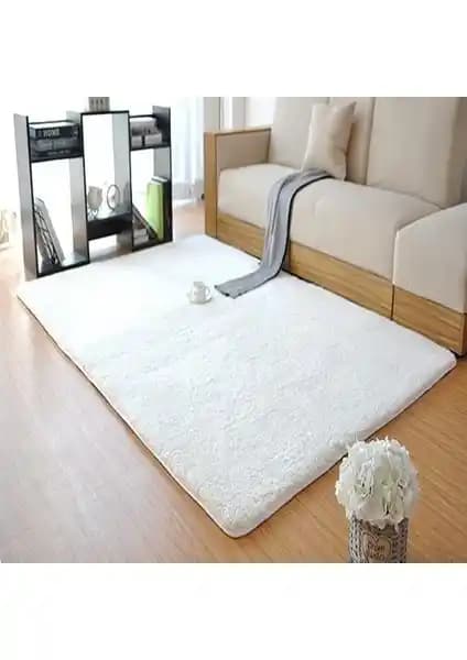 Balat Halı Dekoratif Peluş Yolluk Halı Beyaz 80x100 cm - Konfor ve Şıklık