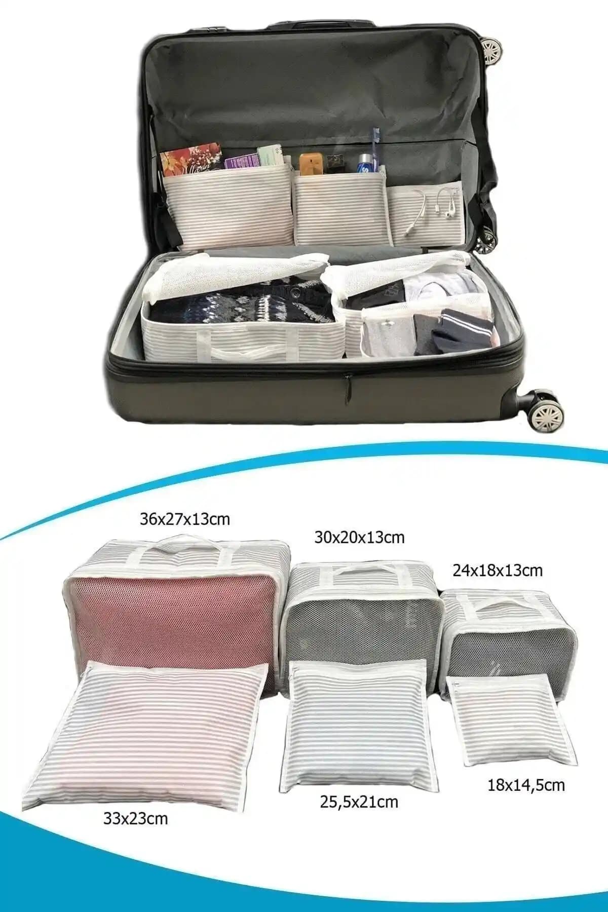 ESTİ 6 Parça Bavul ve Valiz Seyahat Organizeri Gri ile Düzenli Seyahat Çözümü