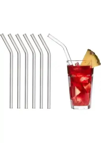 Eydia Şeffaf 6'lı Cam Eğimli Pipet Seti: Estetik ve Fonksiyonel Tasarım