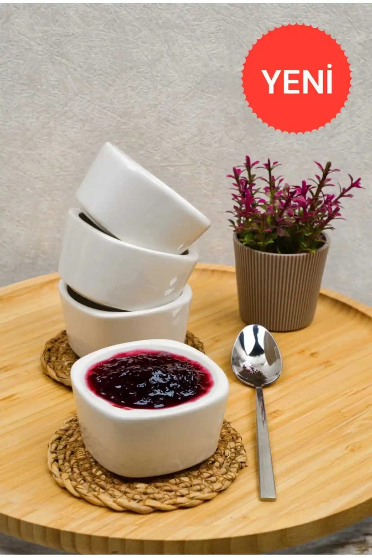 KATREMİA Mia 8 cm Porselen 4'lü Kase Seti: Çerezlik, Reçellik ve Sosluk İçin Şık Sunum