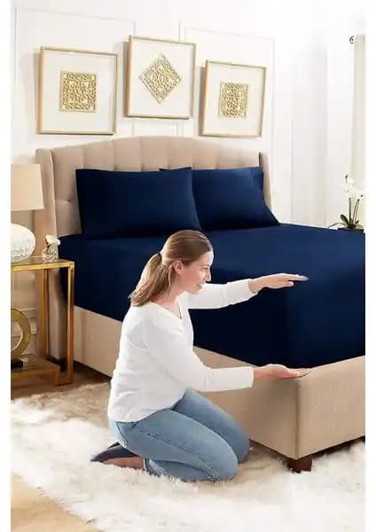 Lady Moda Çift Kişilik %100 Pamuklu Penye Lastikli Çarşaf Lacivert 160x200 cm