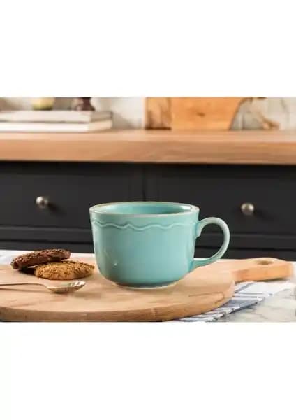 Madame Coco Tulipe Reacy Seramik Kupa 480 ml Mavi Desenli Kulpsuz Tasarım