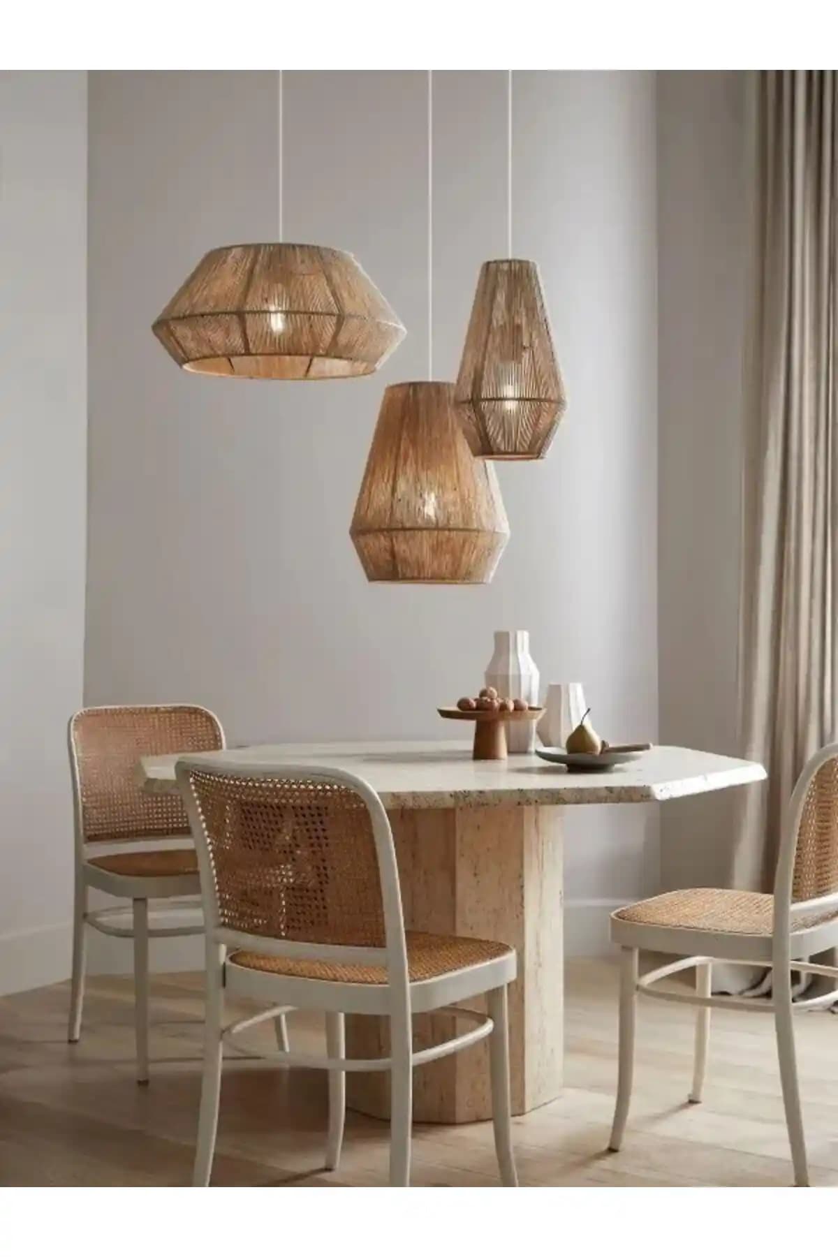 Mammoly 3'lü Rafya Avize: Rustik ve Doğal Malzemelerle Sıcak Aydınlatma Çözümü