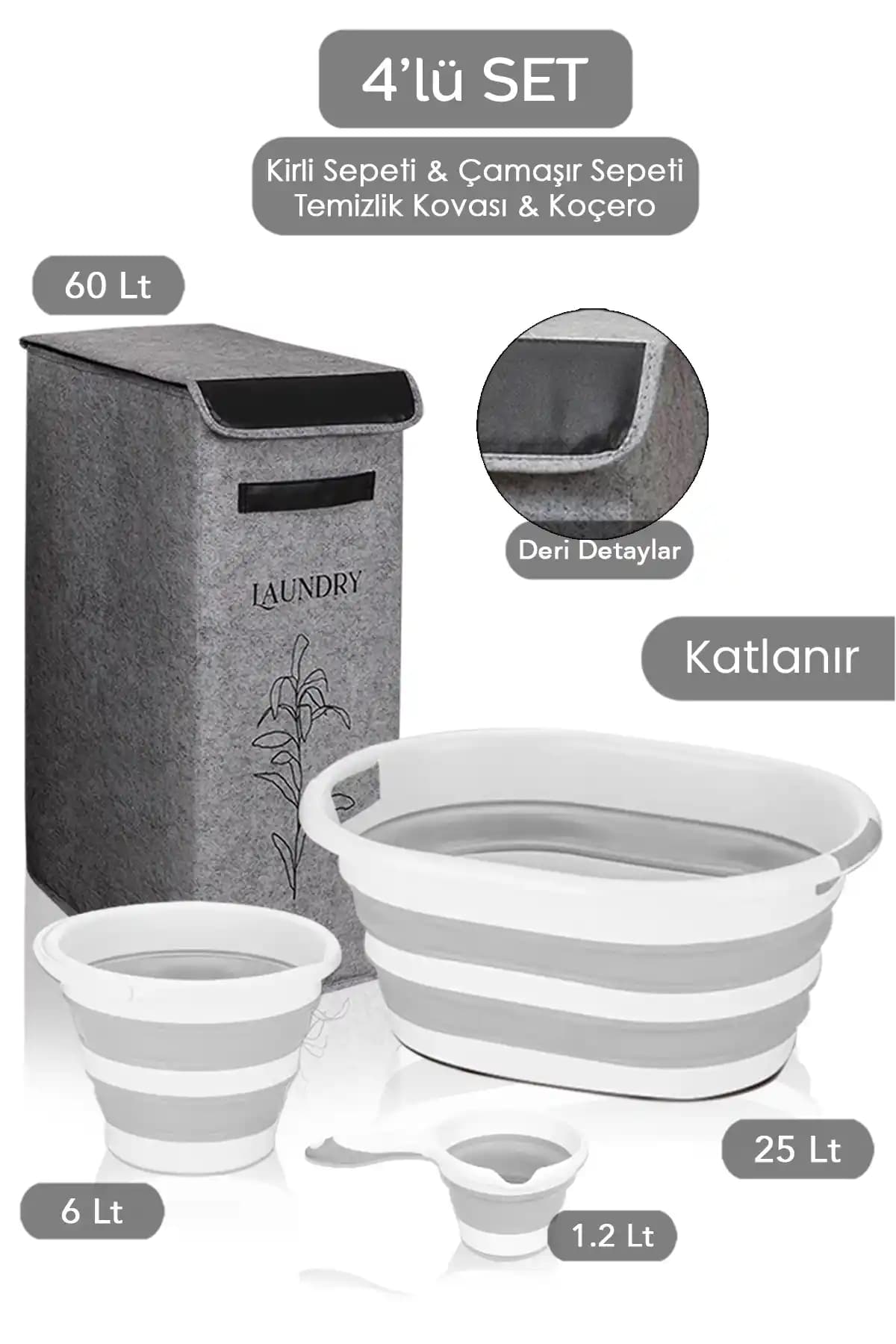 Meleni Home Keçe Kapaklı Çok Amaçlı Çamaşır Sepeti Gri 4'lü Set Özellikleri ve Kullanımı