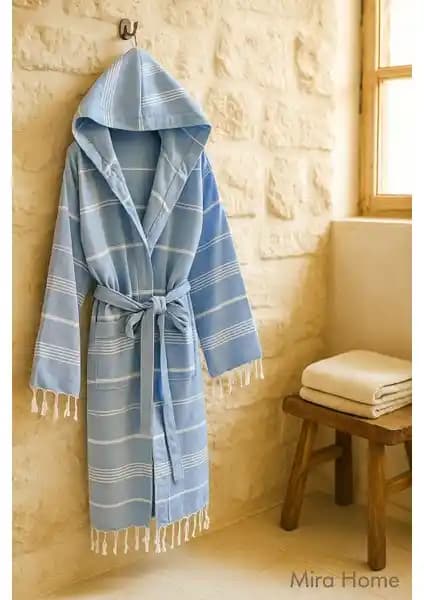 Mira Home Kapüşonlu Peştemal Bornoz %100 Pamuklu Konforlu ve Doğal Tasarım