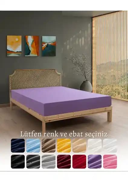 MODELHOME %100 Pamuk Penye Lila Lastikli Çarşaf Çift Kişilik 160x200 Ölçüleriyle Konforlu Uyku