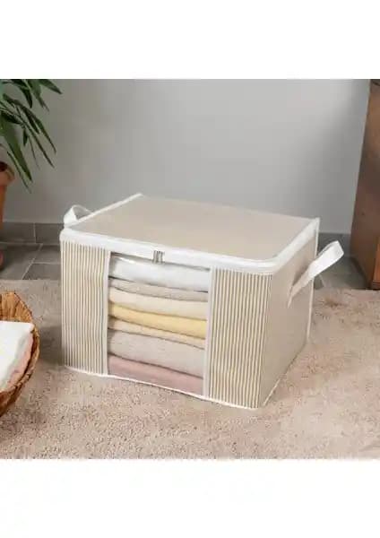 Nacarev Orta Boy Pencereli Çizgi Desen Baskılı Kıyafet Düzenleyici Hurç 45x40x30 cm