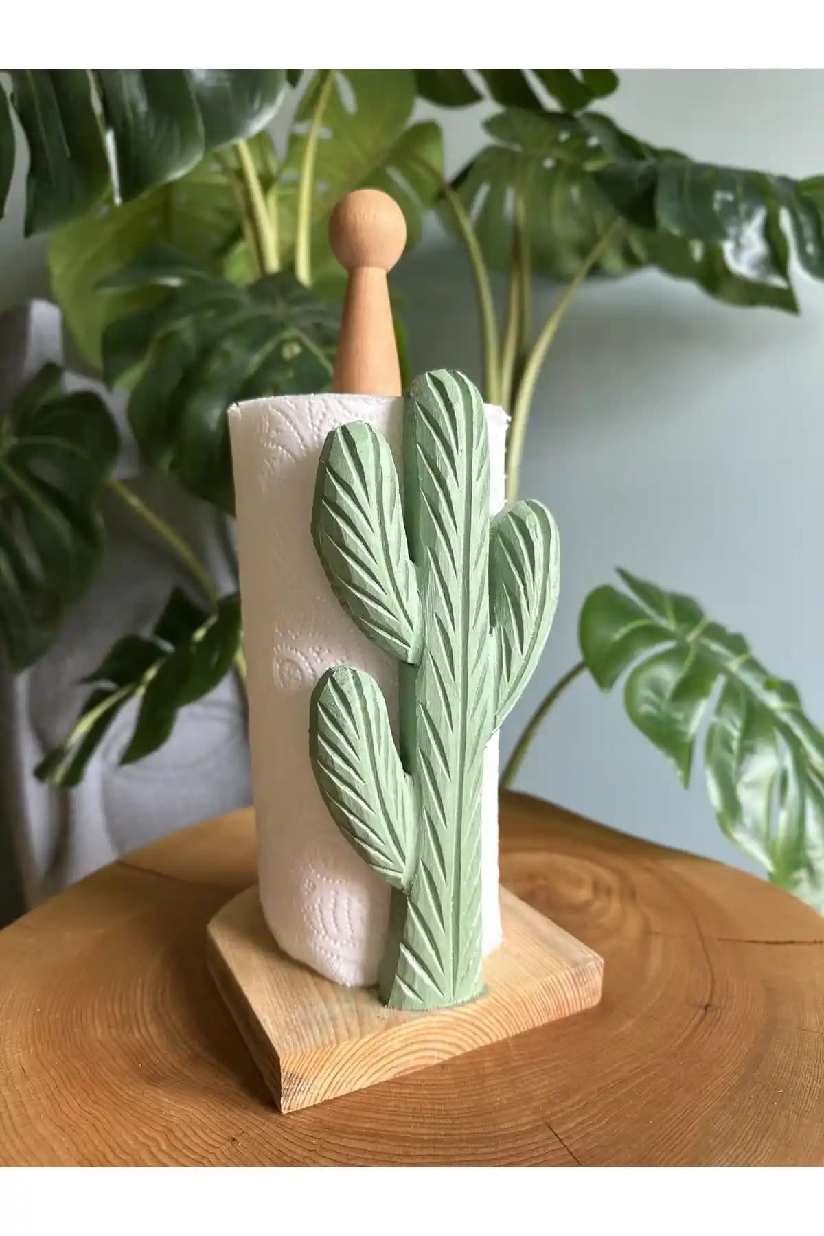 odka Ahşap Oyma Peçetelik Kaktüs Desenli Mint Yeşili - Şık ve Dayanıklı Tasarım