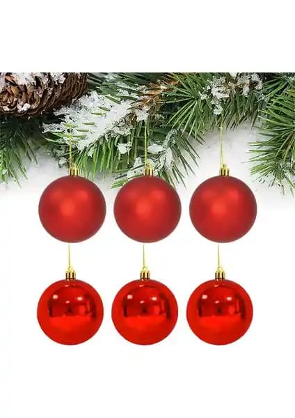 PartiBulutu Yılbaşı Kırmızı Parlak Mat Top Ağaç Süsü Seti ile Şık Dekorasyon