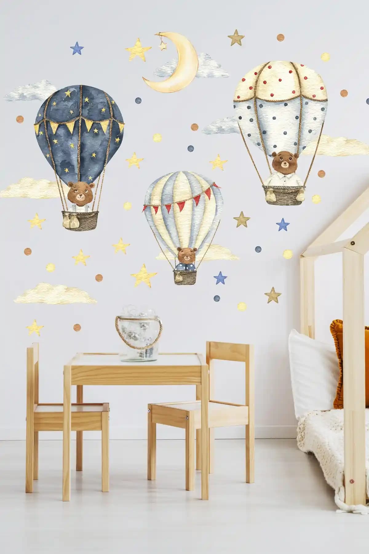 Sim Tasarım Ayıcıklı Hava Balonları Çocuk Odası Duvar Sticker Seti - Kolay Uygulama