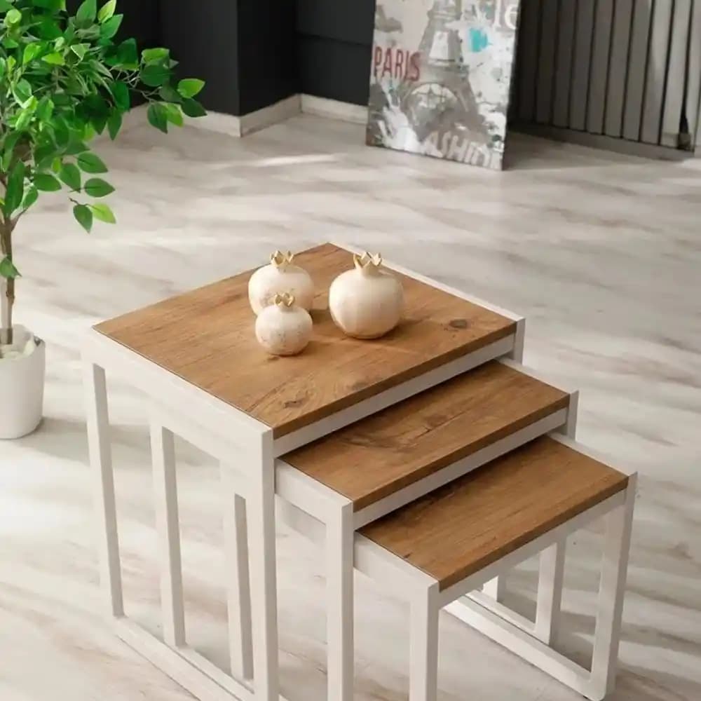 Beyaz Modern Ahşap Zigon Sehpa: Şıklık ve Pratiklik Sunan Modern Tasarım Parçası