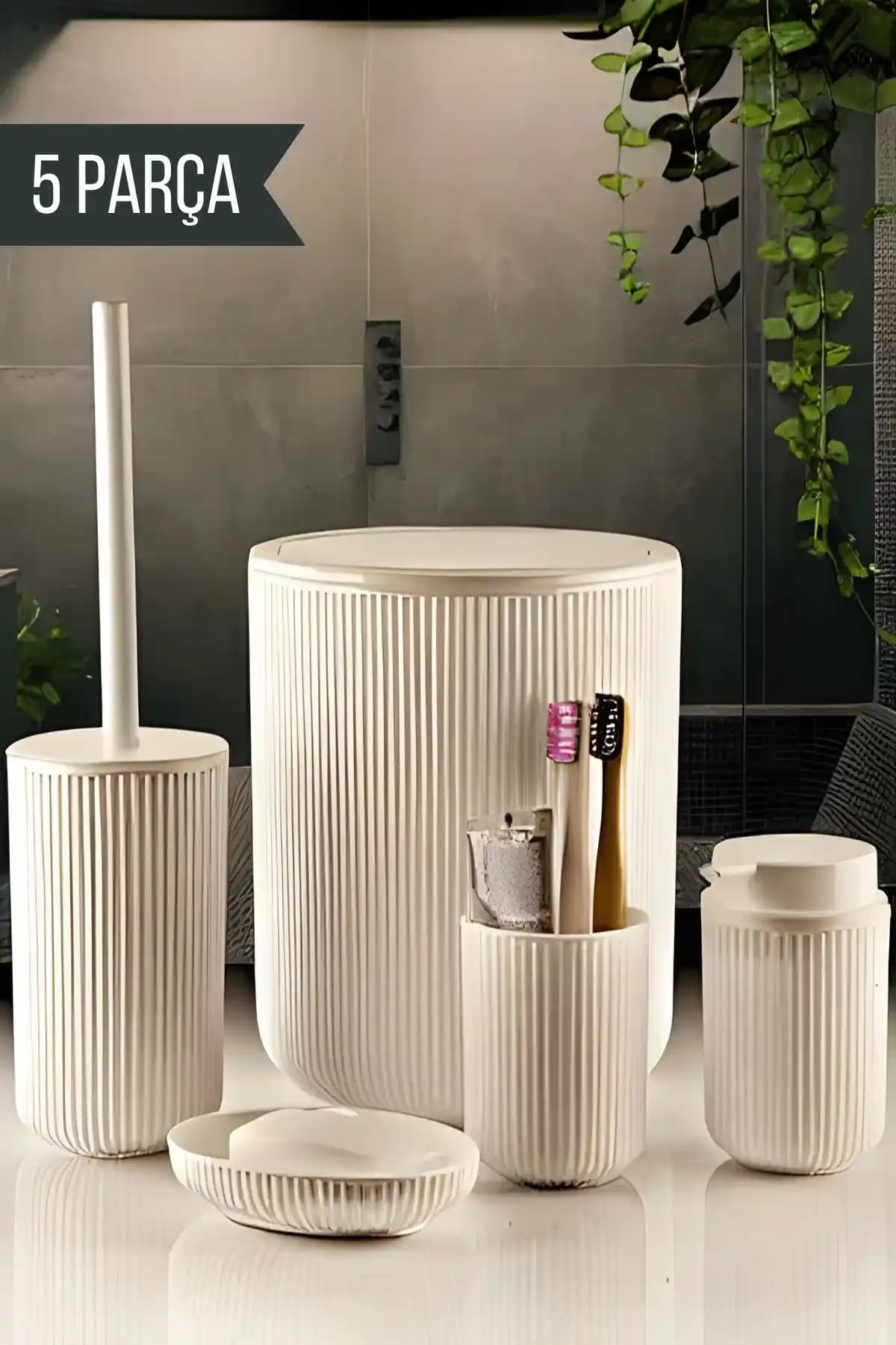 Nandy Home 5 Parça Banyo Seti: Dayanıklı ve Estetik Çözümle Banyo Dekorasyonunu Tamamlayın