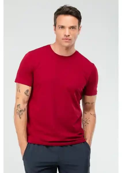 Speedlife Bordo Erkek Pamuklu Tişört Regular Fit O Yaka Kısa Kollu Yaz Modası