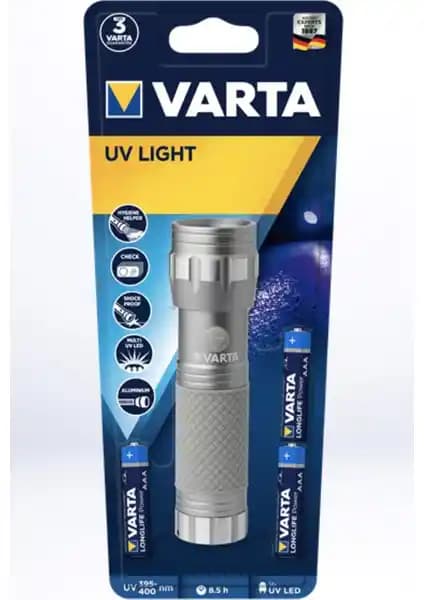 Varta UV Light 15638 Ultraviole Işık El Feneri Güvenlik ve Temizlik Uygulamaları İçin