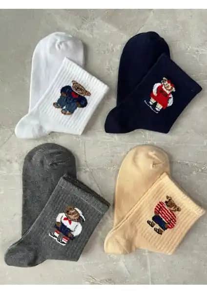 Çorap Kurdu 4’lü Teddy Bear Desenli Tenis Çorap Seti: Konfor ve Şıklığın Buluşması