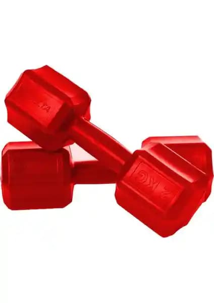Delta 2 kg x 2 Adet Köşeli Kırmızı Plastik Dambıl Ağırlık Seti - Dayanıklı ve Ergonomik Fitness Ekipmanı
