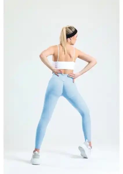 Gymhams Mavi Kalçası Büzgülü ve Push-Up Seamless Yüksek Bel Tayt İnce ve Şekillendirici Tasarım