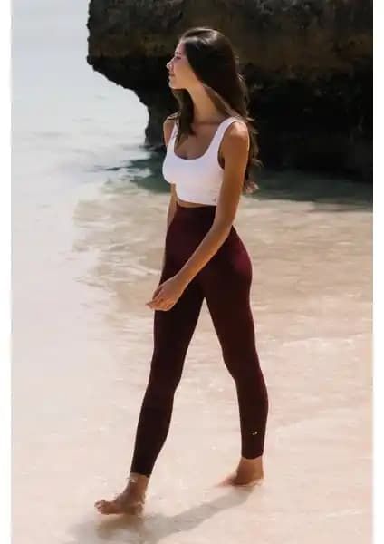 Jerf Gela Yüksek Bel Esnek ve Toparlayıcı Spor Tayt Bordo: Modern Tasarım ve Fonksiyonellik