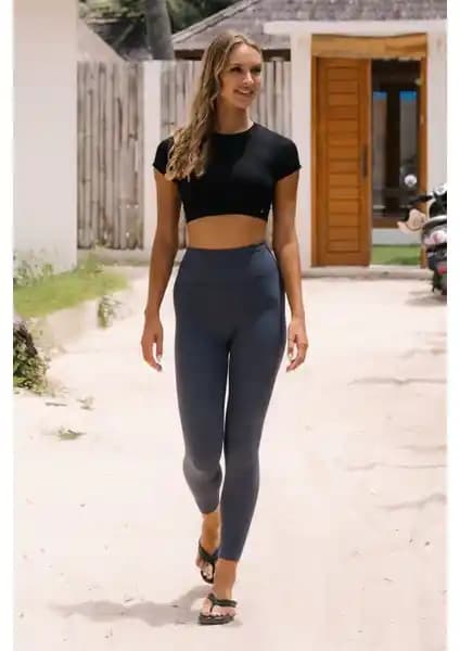 Jerf Lily Desen Detaylı Şekillendirici Tayt Mavi Modern Kadın Spor ve Günlük Kullanım İçin