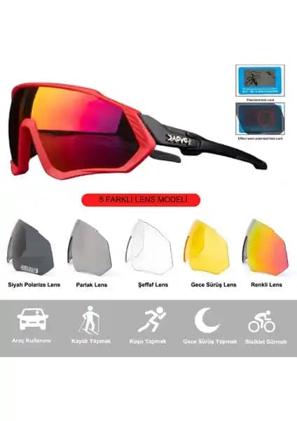 Kapvoe Çok Fonksiyonlu 5 Lensli MTB Polarize Spor Gözlüğü Dağ Kayak ve Bisiklet İçin