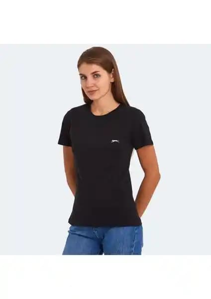 Slazenger KORNELI I Kadın Siyah Pamuklu Tişört Günlük ve Spor Amaçlı Kullanım İçin