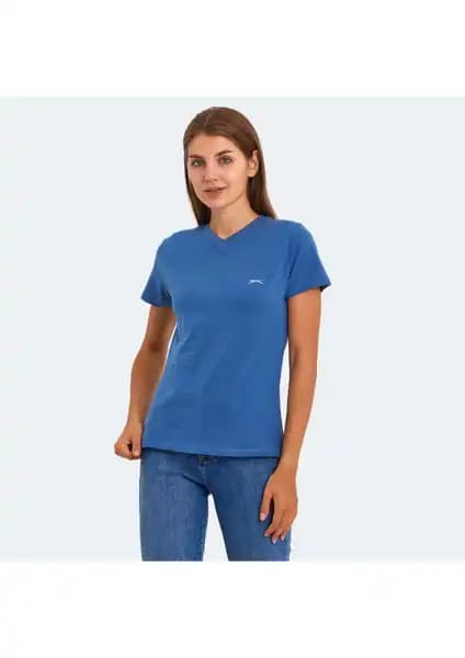 Slazenger Kristen I Kadın Tişört Indigo: Şık ve Konforlu Yazlık Pamuk Tişörtü