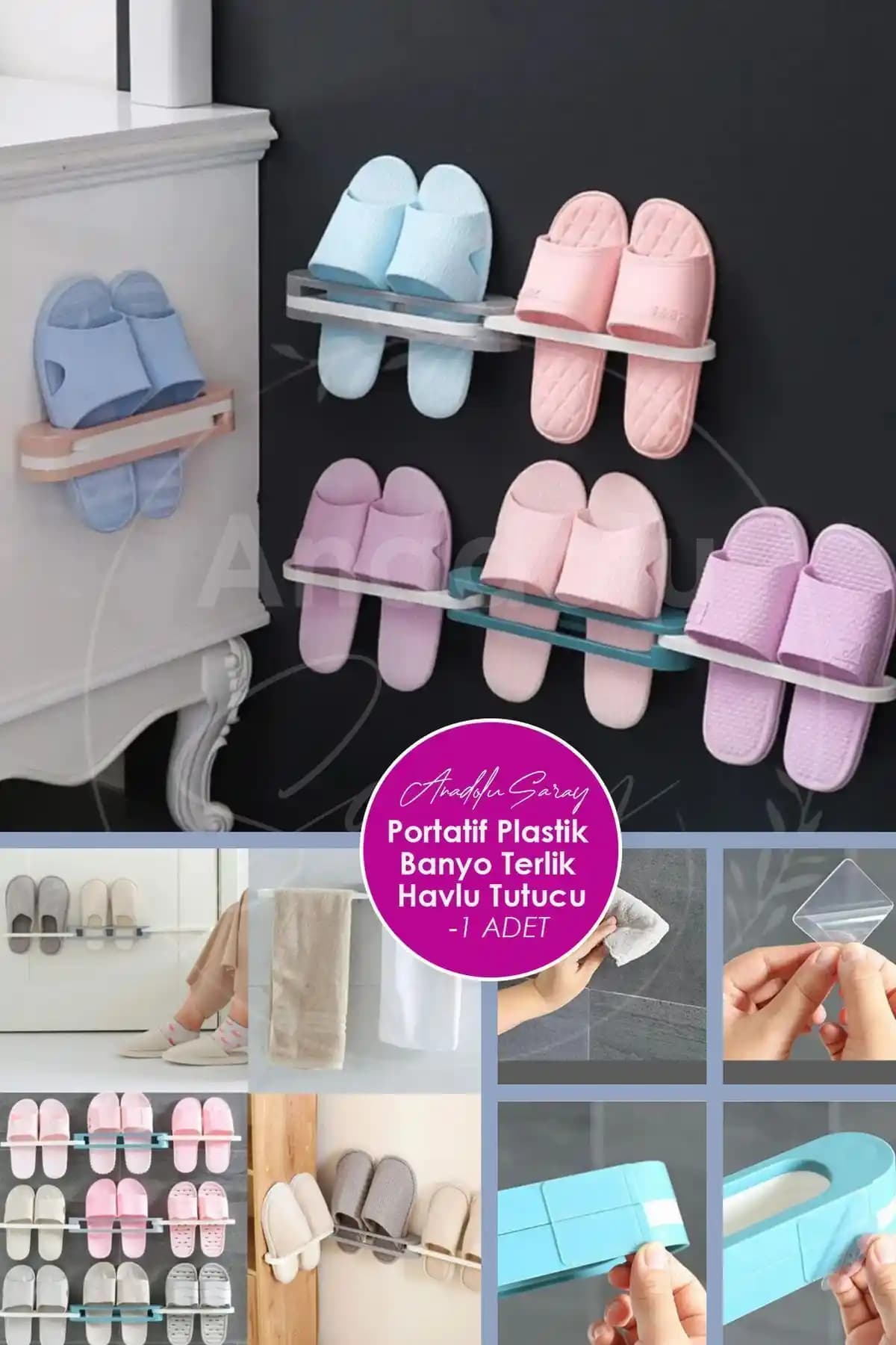 Anadolu Saray Kendinden Yapışkanlı Banyo Terlik ve Havlu Tutucu Detayları