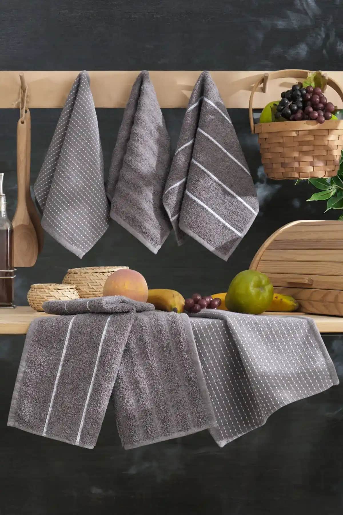 Casnack Seher 6'lı Mutfak ve El&Yüz Havlu Seti - Şık ve Fonksiyonel Tasarım