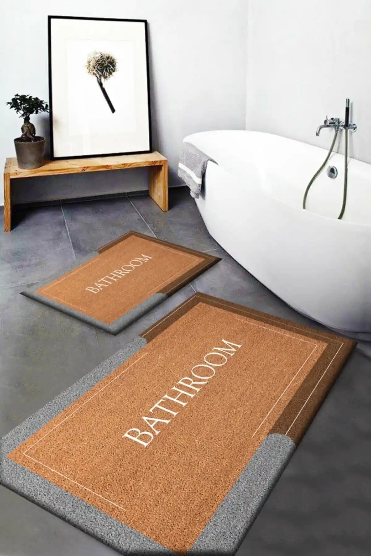 Else Halı Else Kahve Bath Banyo Paspası ve Klozet Takımı, Dayanıklı ve Kaymaz Tasarım