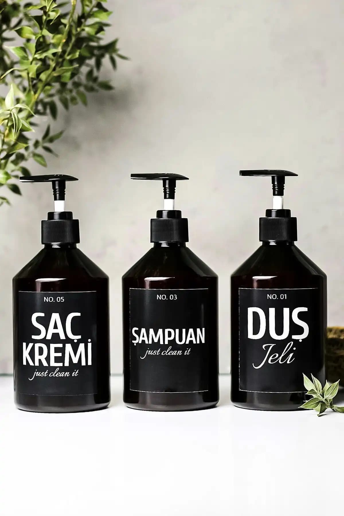 LALEZEN HOME Siyah Amber Sert Plastik Duş Seti Modern ve Dayanıklı Banyo Aksesuarı