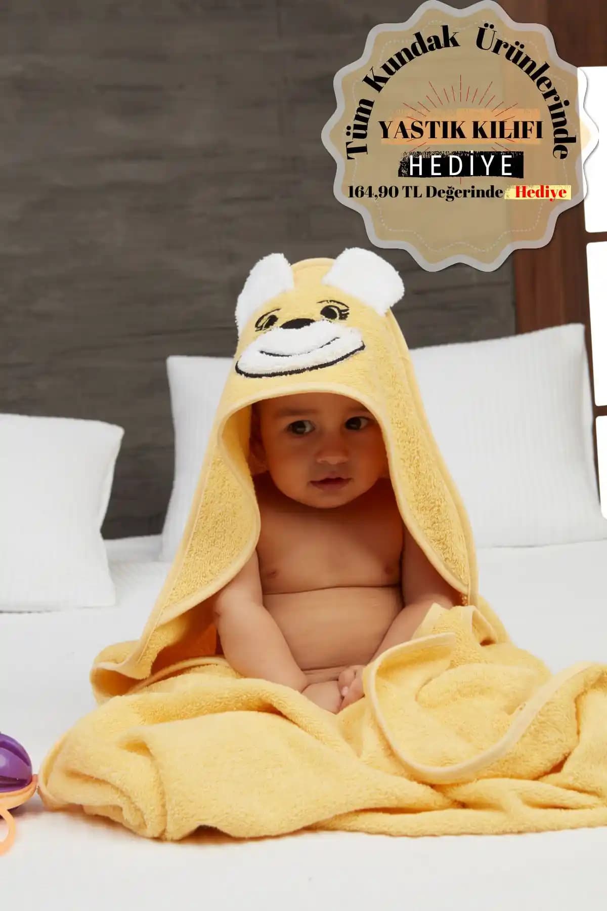 Mislina Home Pupy Bear Pamuklu Bebek Havlusu 100x100 cm Yumuşak ve Şık Tasarım