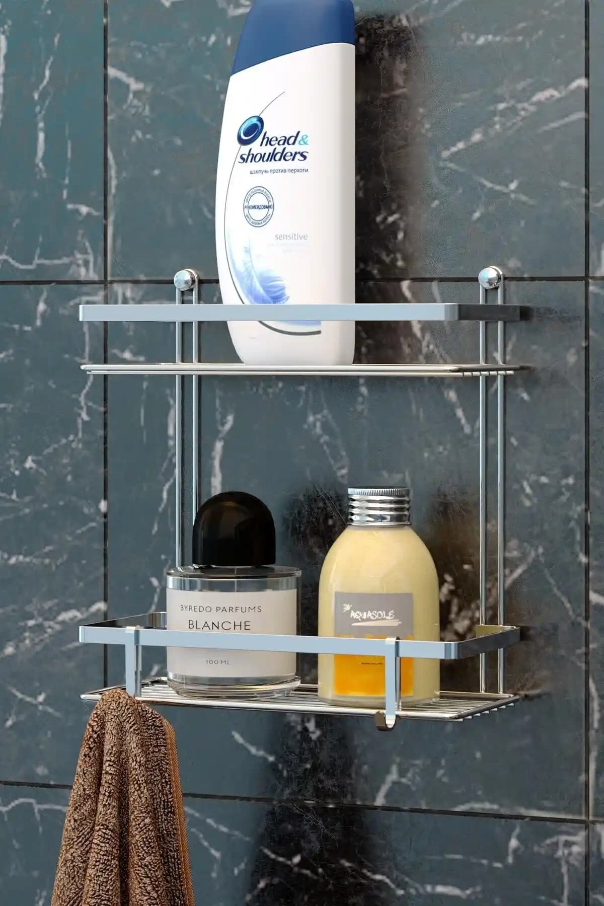 Teknotel İki Katlı Lamali Banyo Rafı Kancalı Krom ES067H – Dayanıklı ve Şık Tasarım