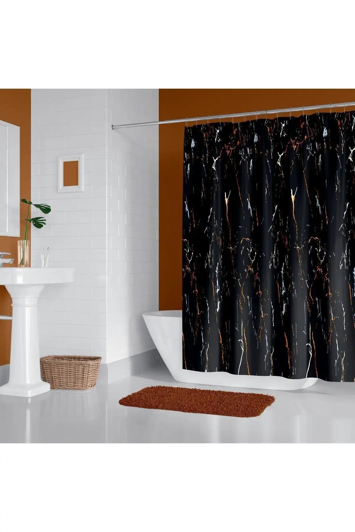 Tropikhome Siyah Mermer Desenli Banyo Perdesi: Şıklık ve Fonksiyonellik Bir Arada