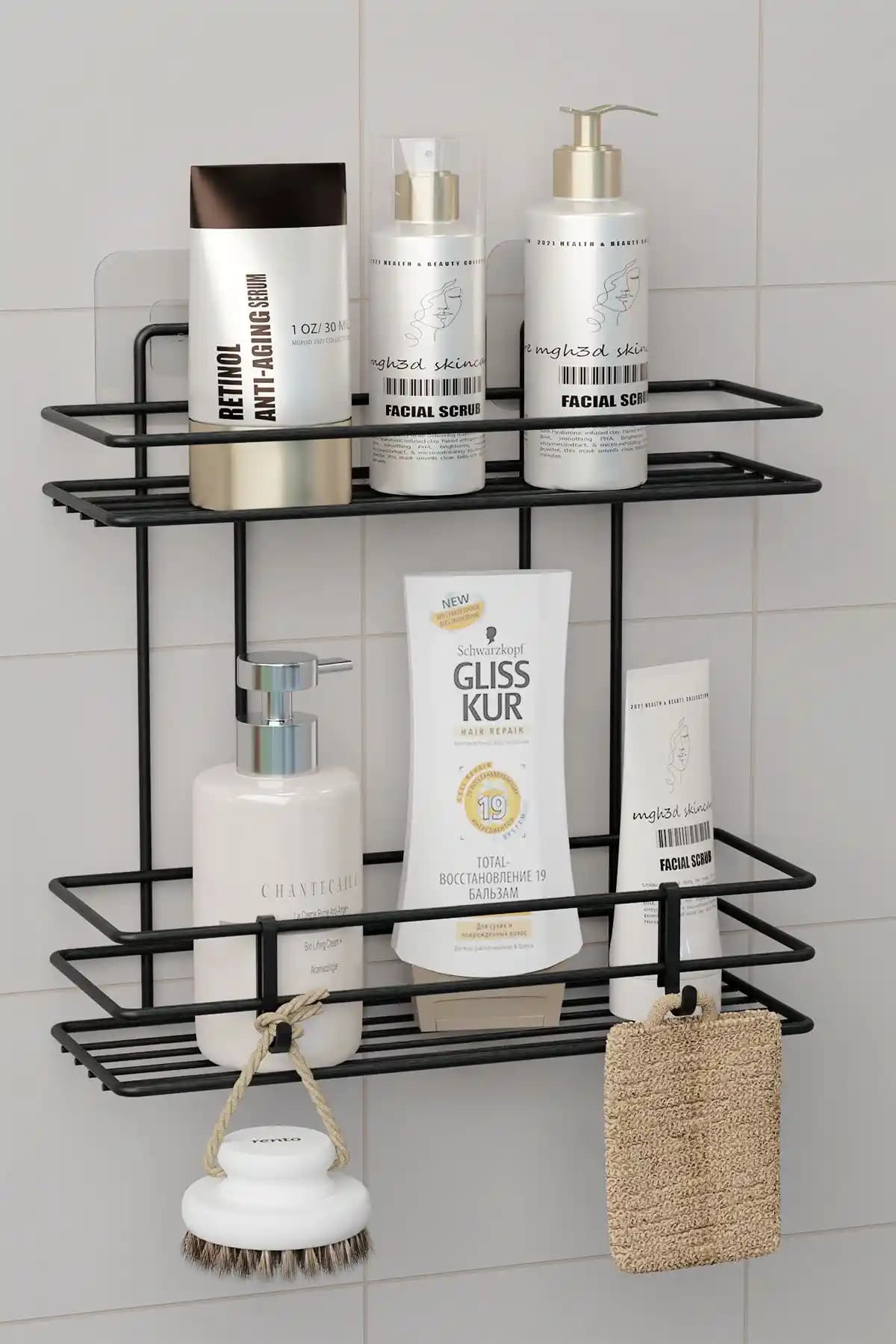 Zabata'nın Yapışkanlı 2 Katlı Banyo Rafı Modern ve Kullanışlı Duvar Düzenleyici