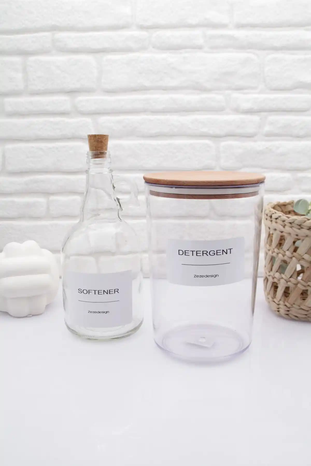 ZezeDesign Ahşap Kapaklı Toz Deterjan Kavanozu ve Şişesi - Estetik ve Kullanışlı Temizlik Çözümü