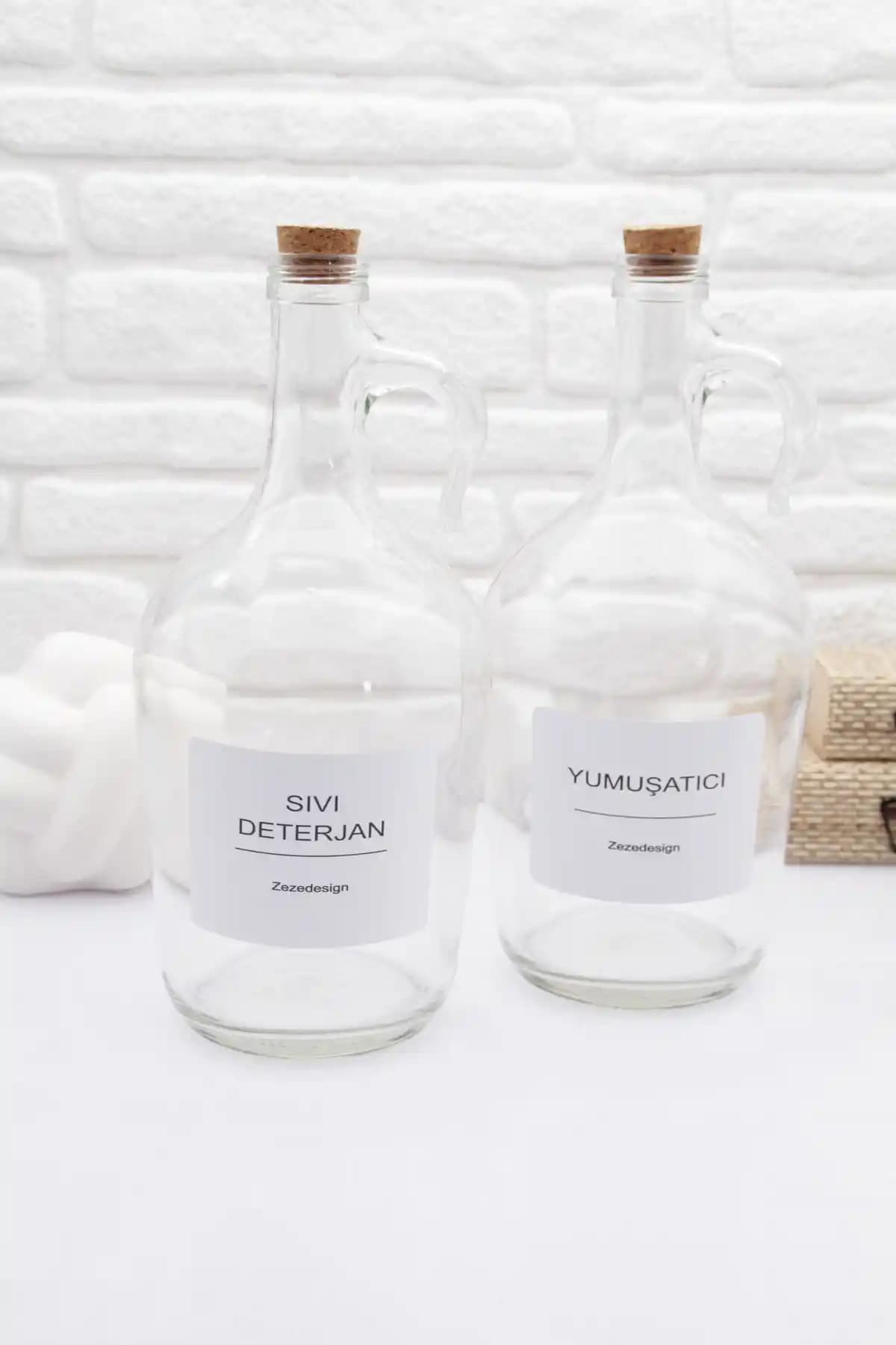ZezeDesing Cam Sıvı Deterjan ve Yu<muş>atıcı Şişesi Estetik ve Dayanıklı Tasarım